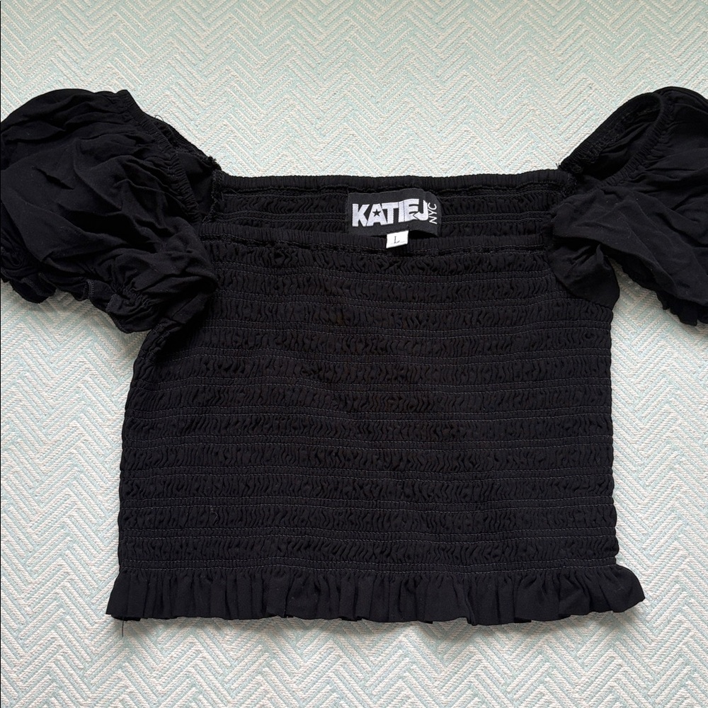 Katie J NYC Black Textured Top